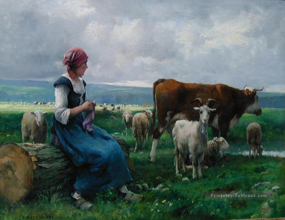 Dhepardes avec mouton de chèvre et vache Vie rurale réalisme Julien Dupre Peintures à l'huile